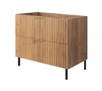 3E 3xE living.com Mobile lavabo, Rovere Craft, 80 x 77 x 46 cm, maniglia dorata, gambe nere, senza piano