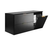 3E 3xE living.com Set di mobili da bagno con cesto portabiancheria e piano, maniglie dorate, nero, 120 x 46 x 57 cm