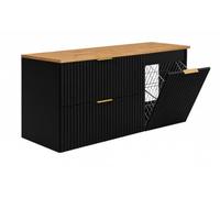 3E 3xE living.com Set di mobili da bagno con cesto portabiancheria e piano, maniglie dorate, nero/rovere craft, 120 x 46 x 57 cm