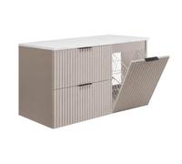 3E 3xE living.com Set di mobili da bagno con cesto portabiancheria e piano, maniglie nere, cachemire/marmo Bianco, 100 x 46 x 57 cm