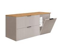 3E 3xE living.com Set di mobili da bagno con cesto portabiancheria e piano, maniglie nere, cachemire/rovere chiaro, 120 x 46 x 57 cm