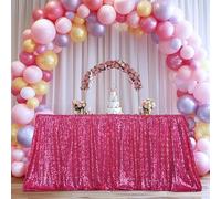 3E Home Tovaglia rettangolare con paillettes per feste ed eventi espositivi, Lino, Fuchsia, 50×80''