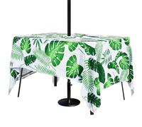 3E Home Tovaglia rotonda per esterni, resistente agli spruzzi d'acqua, con foro per ombrellone e cerniera, per giardino, picnic, barbecue, feste [132 x 178 cm) foglia di palma]