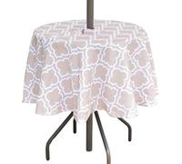 3E Home Tovaglia rotonda per esterni, resistente agli spruzzi d'acqua, con foro per ombrellone e cerniera, per giardino, picnic, barbecue, feste [152 cm, kaki reticolo]