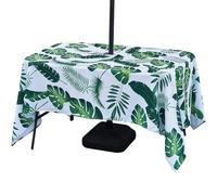 3E Home Tovaglia rotonda per esterni, resistente agli spruzzi d'acqua, con foro per ombrellone e cerniera, per giardino, picnic, barbecue, feste [132 x 178 cm) foglia di palma]