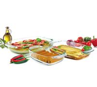 3er Set Casseruole 1,4L 2,3L 3,6L Piatto da Forno Torrefazione Stagno Vetro