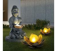 3er Set Lampada Solare Lampada per Esterni Giardino Lotosblume Buddha Figura LED