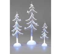 3er Set LED Oggetto Decorativo Albero Neve E Uccello H.25cm +35cm +45cm Proprio