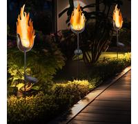 3er Set LED Solare Esterno Plug-In Luci Fuoco Effetto Vetro Sfera Lampade Fiamma