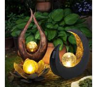 3er Set LED Solare Luci Esterno Vetro Sfera Garten Lampade Lotosblume Falce Luna
