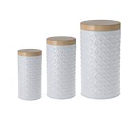 3er Set Metallo Rotondi Di con Coperchio Simil Legno 0,25/0,5/1 L Contenitori