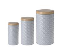 3er Set Metallo Rotondi Di con Coperchio Simil Legno 0,25/0,5/1 L Contenitori