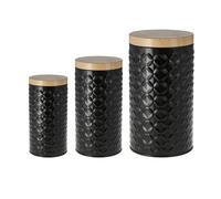 3er Set Metallo Rotondi Di con Coperchio Simil Legno 0,25/0,5/1 L Contenitori