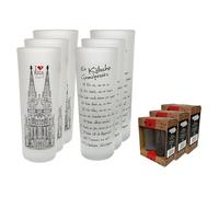 3forCologne Set di 6 bicchierini da liquore, 6,5 on scritta "Colonia", per bacheca, shot, tequila, vodka, frutta, grappa, in una bella confezione regalo con supporto per bacheche integrato
