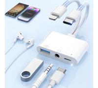 3in2 Adattatore Lightning + USB-C Jack Cuffie Adattatore Cuffie iPhone per Caricabatterie,Rapida Ricarica 60W Cavo Aux Auricolari Splitter con porta USB-A Cuffiette Sdoppiatore per iPhone Samsung iPad