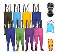 3Kamido Trampolieri per Bambini giovanili - 10 Modelli, Vita Regolabile, Bretelle Resistenti, Fibbia Nexus, Stivali da Pesca, 20-35 EU, Waders Salopette (Mimetica/Verde, 24/25 EU)