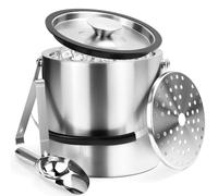 3L secchiello ghiaccio con coperchio secchiello ghiaccio vino in acciaio inox a doppia parete isolata con paletta per ghiaccio, pinze e colino