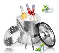 3L Secchiello Ghiaccio in Acciaio Inox, Secchio per Ghiaccio in Acciaio Inossidabile Isolato a Doppia Parete con Pinze e Colino, Secchiello Termico per Cubetti di Ghiaccio per Cocktail Bar, Feste