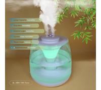 3L Umidificatore a doppia nebulizzazione, funzionamento silenzioso, display digitale e ambiente colorata - alimentato USB, capacità 3L, serbatoio da 2,6-4L, tensione 36V, area di copertura 21-30 mq, a