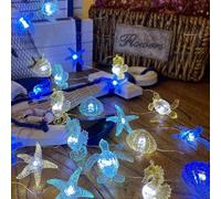 3m 30 LED Luci a stringa a tema nautico per decorazione marina, decorazione da esterno per spiaggia con cavalluccio marino, tartaruga, conchiglia, simpatici animali , luce notturna decorativa, luci a 