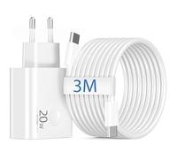 3M Cavo USB Type-C + 20W Caricatore Caricabatterie USB C per iPhone 17 Air/17/16/16e/15 Pro Max Plus, iPad Pro/Air, iPad 10/11/A16, Alimentatore Rapido Fast Charger PD Spina Presa con Cavo