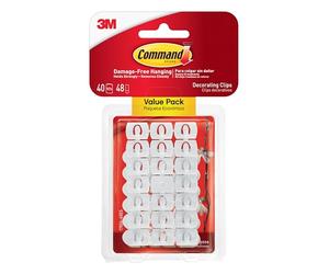 3M Command Gancetti a Clip Adesivi, Trasparenti, Riutilizzabili, Ottimi per Decorazioni Temporanee, Resistenti all'Acqua, 48 Strisce Adesive Incluse, Bianchi