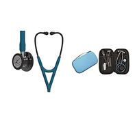 3M Littmann Cardiology IV, Stetoscopio diagnostico, testina con finitura altamente lucidata nerofumo, tubo auricolare blu caraibi, 6234 + GIMA ASTUCCIO PORTA FONENDO, Turchese, Uso Professionale