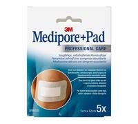 3M - Medipore + Pad tampone assorbente non aderente 10x10 cm, confezione da 5, 3566NP