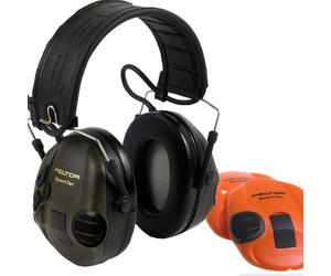 3M Peltor SportTac Verde e Arancione Cuffie antirumore con protezione acustica, progettate specificamente per attività di caccia e tiro sportivo.