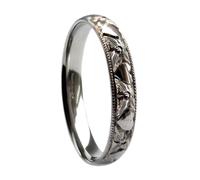 3mm 950 Platino Mano Inciso Matrimonio Anelli Arancione Blossom & Cuori 5.2g UK