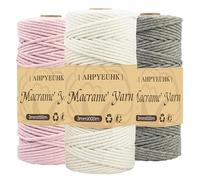 3mm Filo per Macrame 3 rotoli Set di Corda Macrame 300m Corda Macrame Naturale, Macramè Filo Morbido per Arazzi, Appendini per Piante, Artigianato Fai da Te (grigio scuro beige rosa chiaro)