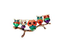 3MOG7Y1 Simpatico smalto albero ramo tre spille gufo per le donne unisex uccelli spille multicolore disponibili casual accessori per feste, Medio, Metallo, Agata