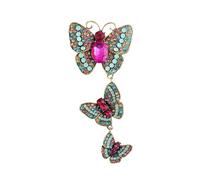 3MOG7Y1 Spilla vintage con strass tre farfalle per le donne unisex spille da insetto multicolore disponibili accessori casual per feste, Medio, Metallo, Agata
