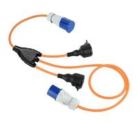 3P 16A - Cavo di prolunga a T, 3 scomparti, con 2 prese Schuko + 1 CEE, spina CEE per esterni IP44