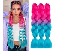 3packsTreccie Africane, Ombre intrecciare le estensioni dei capelli, 24 pollici di estensione dei capelli intrecciati Jumbo sintetici (Peach red-Navy blue)