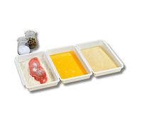 3PAGEN - Set di 3 vaschette per paniera, 27 x 16 x 3,5 cm, per carne, pesce e verdure, impilabili, senza BPA, in plastica (bianco)