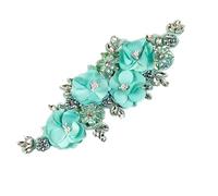 3pc 27X10.5cm Fabric Flower Rhinestones Artificial Cloth Accessories 3d Sewing(ZA11-lightgreen)