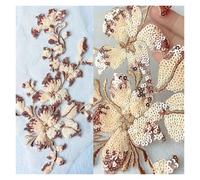 3pc 28 * 15cm 7 Colors Sequins Beads Lace Flowers Decals Appliques Trims Mesh Sew On Patch Embroidery For Wedding Gown Decor DIY(Pink)