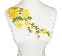 3Pc 3D Embroidered Fabric Yellow Rose Flower Lace Sewing Applique Collar Neckline Accessories(NL143)