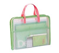 3pc Candy Color Test Paper Storage Bag Multifunctional 3 Compartments Zipper Mesh Bags Large Capacity Visible File Folder Travel(Green)