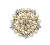 3pc Classic Imitation Pearls And Crystal Flower Wedding Bouquets Brooches(Large gold)