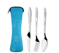 3Pcs/4Pcs/7Pcs Set Dinnerware Portable Printed Knifes Fork Spoon Stainless Steel Family Camping Steak Cutlery Tableware with Bag