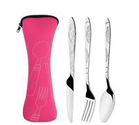 3Pcs/4Pcs/7Pcs Set Dinnerware Portable Printed Knifes Fork Spoon Stainless Steel Family Camping Steak Cutlery Tableware with Bag