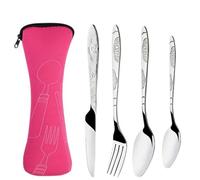 3Pcs/4Pcs/7Pcs Set Dinnerware Portable Printed Knifes Fork Spoon Stainless Steel Family Camping Steak Cutlery Tableware with Bag