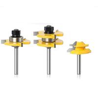 3Pcs 6mm/1/4quot;/8mm Gambo Linguetta &Fresa for assemblaggio giunto scanalato con fresa for mitra con serratura a 45 gradi for fresa for legno(3Pcs 8mm Shank C)