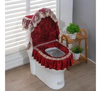3Pcs Bagno Wc Coprisedile Set Pizzo Velluto Serbatoio Coperchio Pads Lavabile