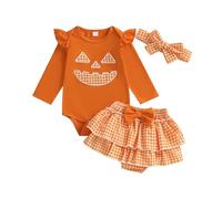 3Pcs Bambina Primo vestito di Halloween Neonato Romper Dress,Completi Neonata Lettera Zucca Stampa Manica lunga Romper + Tutu Gonna Fascia 3Pcs Vestiti Autunno Outfits Il mio primo Halloween