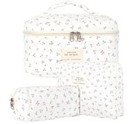 3pcs Beauty Case da Viaggio Donna, Cotone Grande Borsa Cosmetica da Viaggio, Floreale Trousse Trucchi Donna, Borsa Porta Trucchi da Toilette Makeup Bag Organizer per Donne e Ragazze