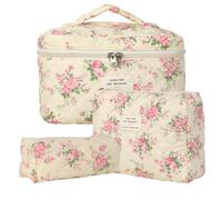 3pcs Beauty Case da Viaggio Donna, Cotone Grande Borsa Cosmetica da Viaggio, Floreale Trousse Trucchi Donna, Borsa Porta Trucchi da Toilette Makeup Bag Organizer per Donne e Ragazze