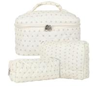 3pcs Beauty Case da Viaggio Donna, Cotone Grande Borsa Cosmetica da Viaggio, Floreale Trousse Trucchi Donna, Borsa Porta Trucchi da Toilette Makeup Bag Organizer per Donne e Ragazze
